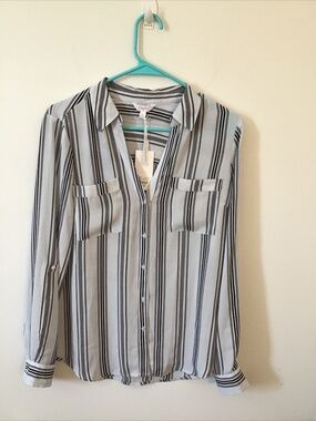 Candies Striped Shirt Button-Tab  Sleeves. Medium